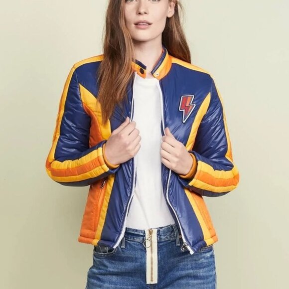 Mother The High Flyer Zip front puffer jacket in bold tricks retro 70s hippie Sm - Picture 1 of 16